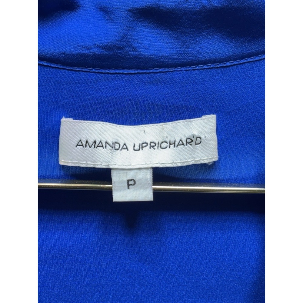 Amanda Uprichard Striped Tie-Waist Mini Dress Blue P Deep V 3/4 Sleeve Mini SILK - Picture 2 of 4